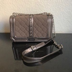 Bebe quilted silver gunmetal crossbody purse